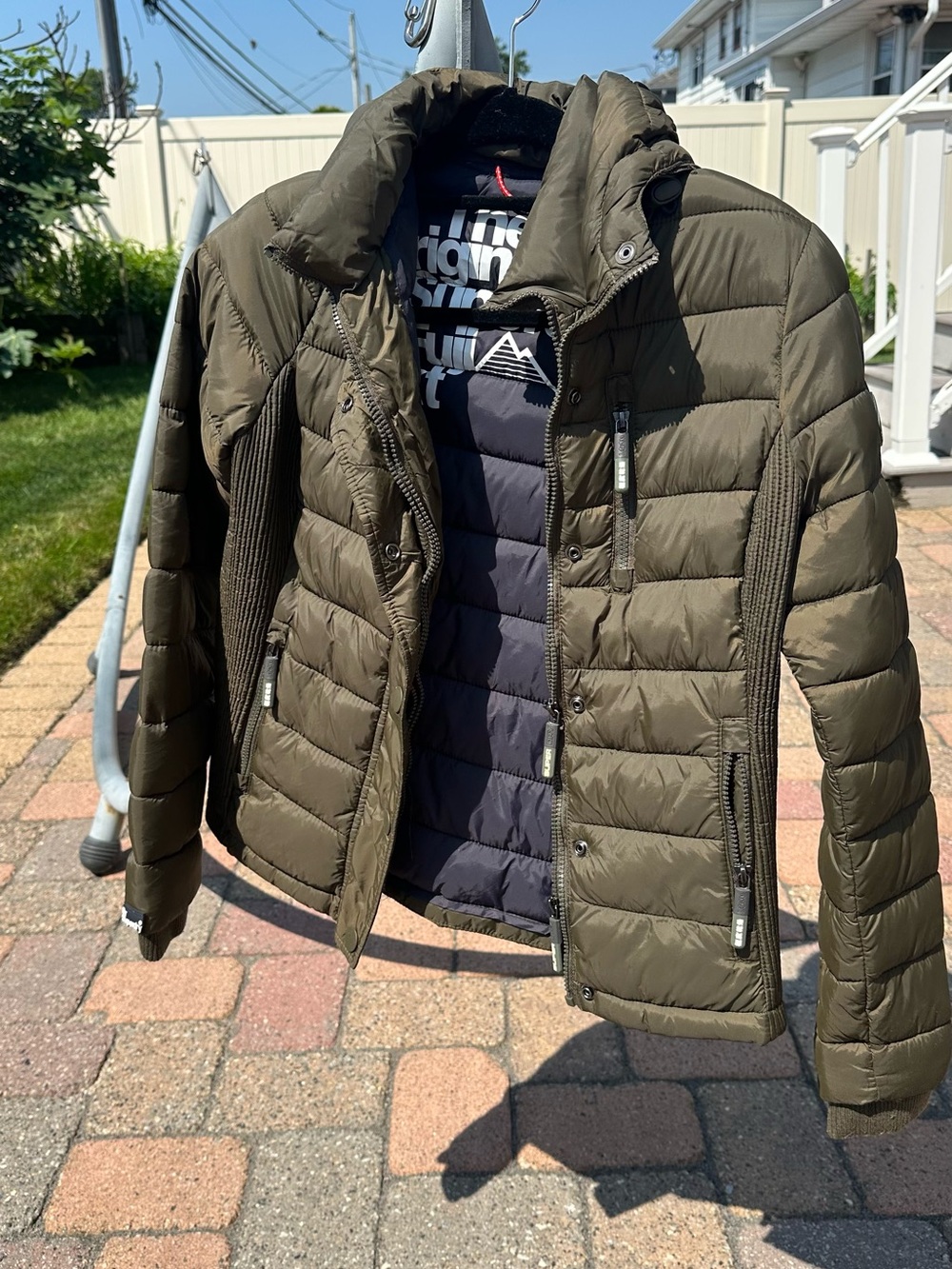 Superdry Olive Green Quilted Puffer Jacket with Navy Lining